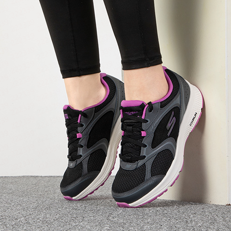 Women Shoes Skechers - Women Skechers 128280-BKPR Black Purple Mesh