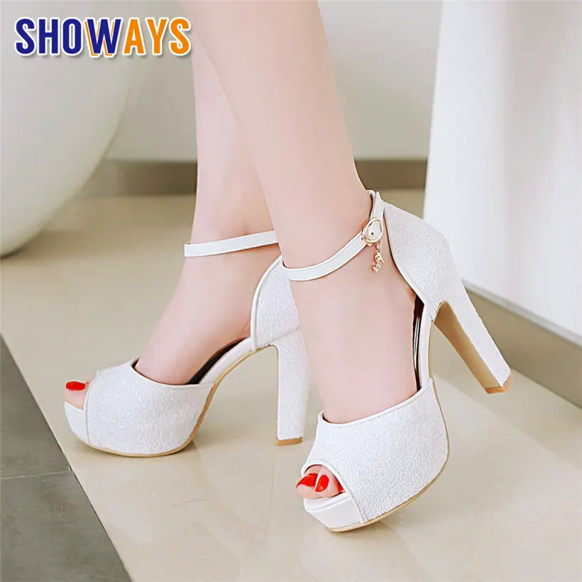 Metallic Heel Sandal - White Wedding Party Women Platform Sandals