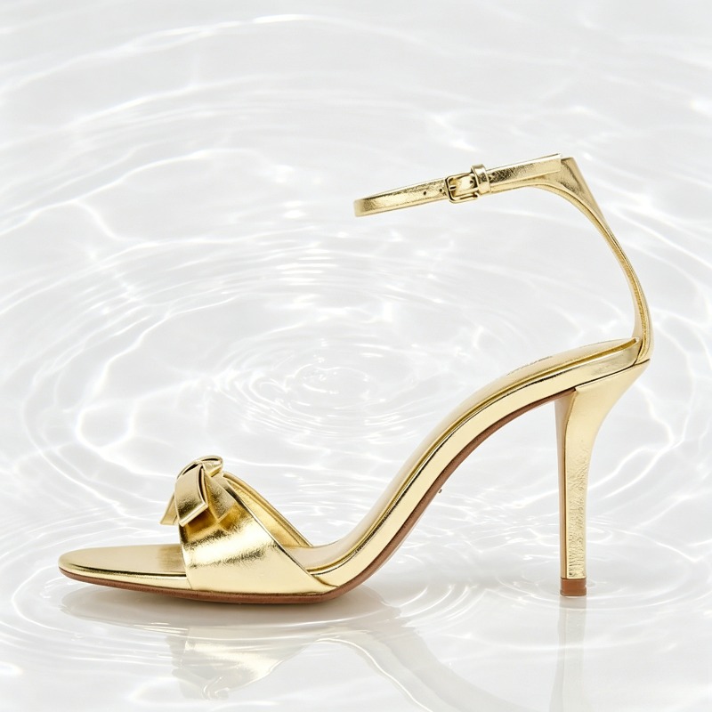 Elegant Golden Bow Brand High  - Metallic Heel Sandal reseña y precio