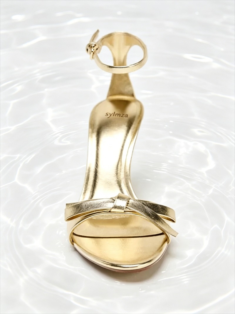 Elegant Golden Bow Brand High  - Metallic Heel Sandal reseña y precio