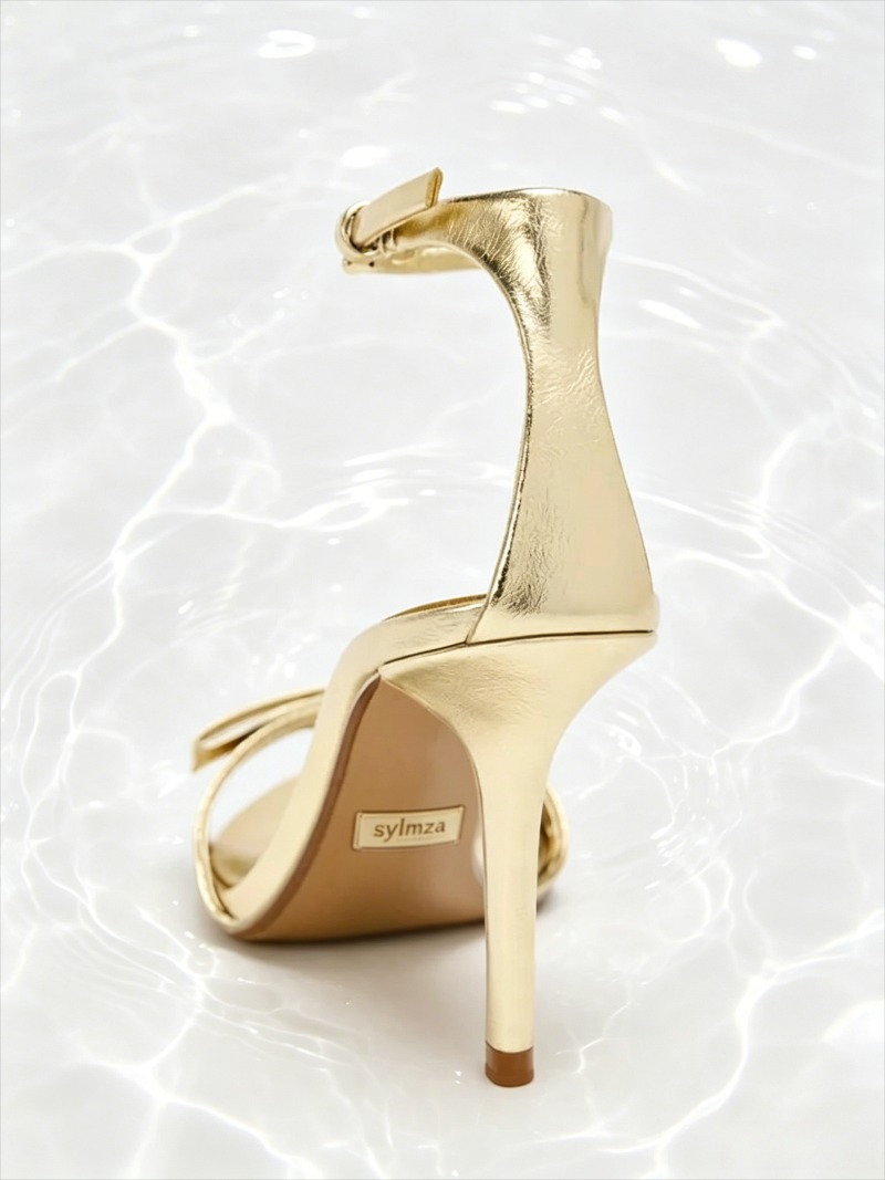 Elegant Golden Bow Brand High  - Metallic Heel Sandal reseña y precio
