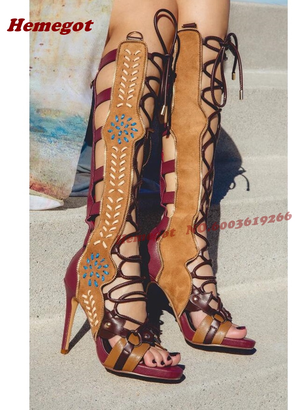Bohemian Embroidered Gladiator - Knee High Boots Women reseña y precio