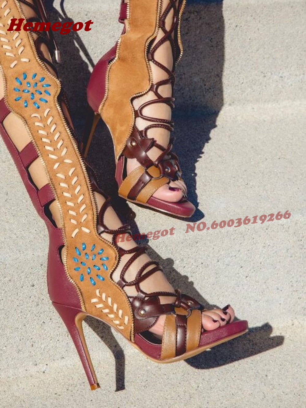 Bohemian Embroidered Gladiator - Knee High Boots Women reseña y precio