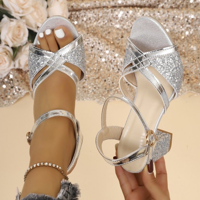 Women Block Heels Sandals Gold - Metallic Heel Sandal reseña y precio