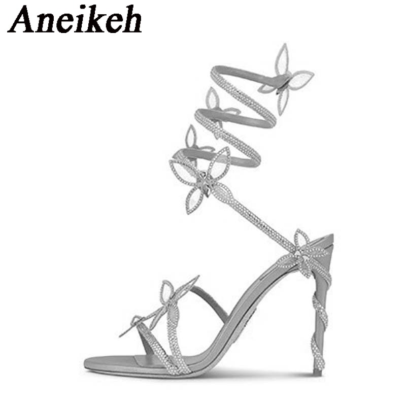 Aneikeh Shiny Crystal Rhinesto - Metallic Heel Sandal reseña y precio