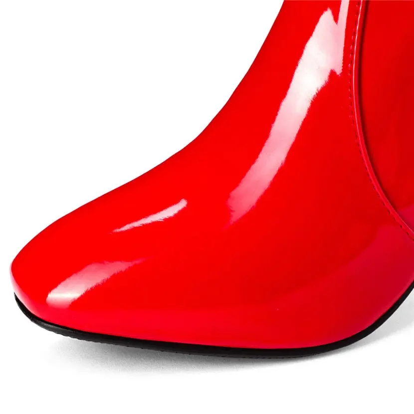 Red White Patent Leather Women - Knee High Boots Women reseña y precio