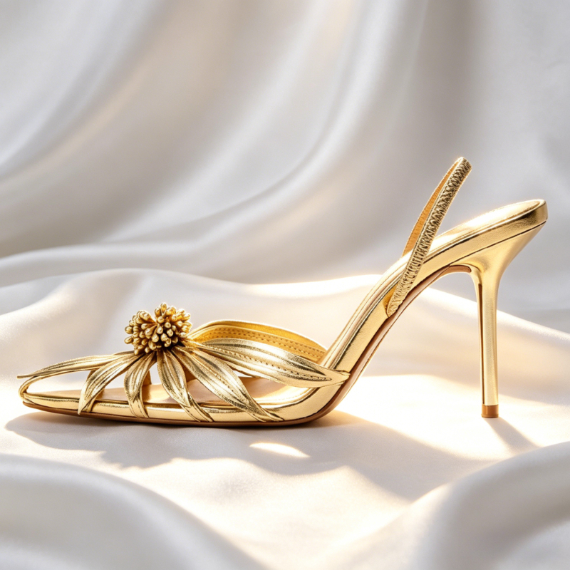 Luxury Gold Floral Detail Slin - Metallic Heel Sandal reseña y precio