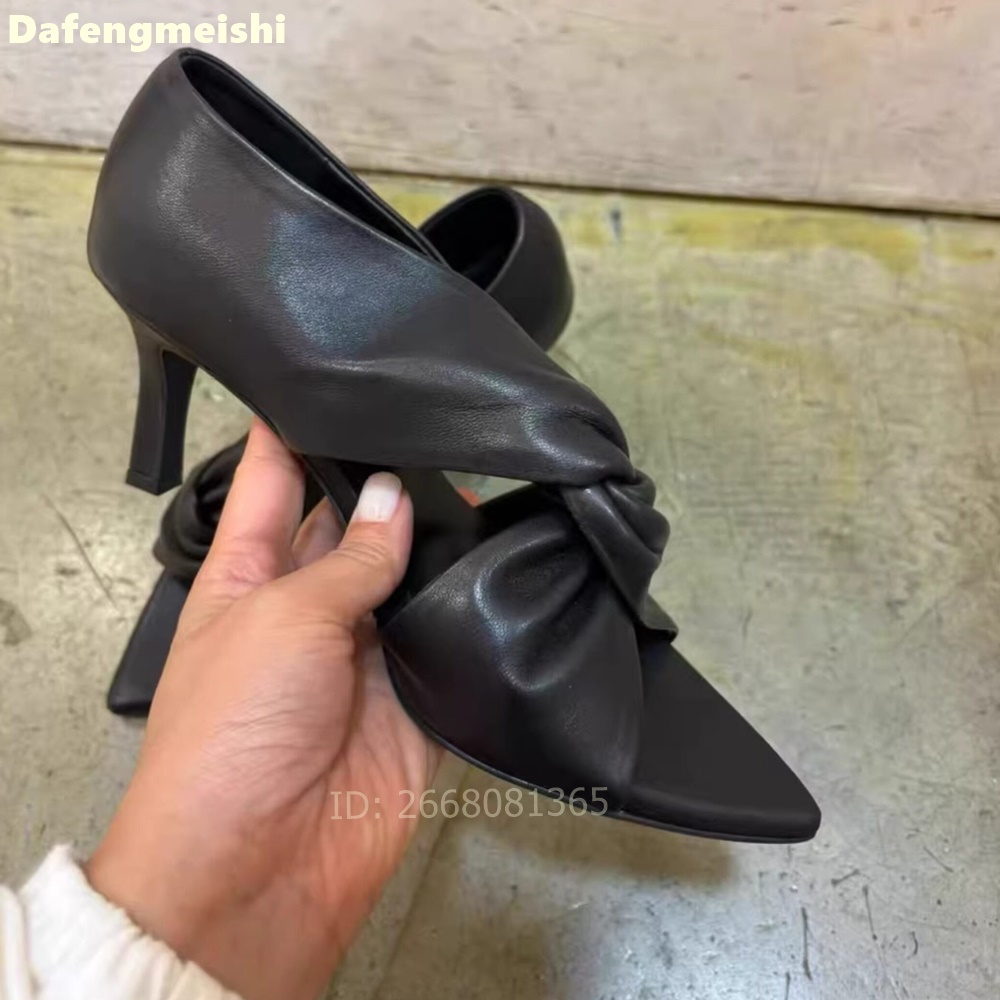 Women Black Leather Twisted Kn - Women'S Shoes Kitten Heels reseña y precio