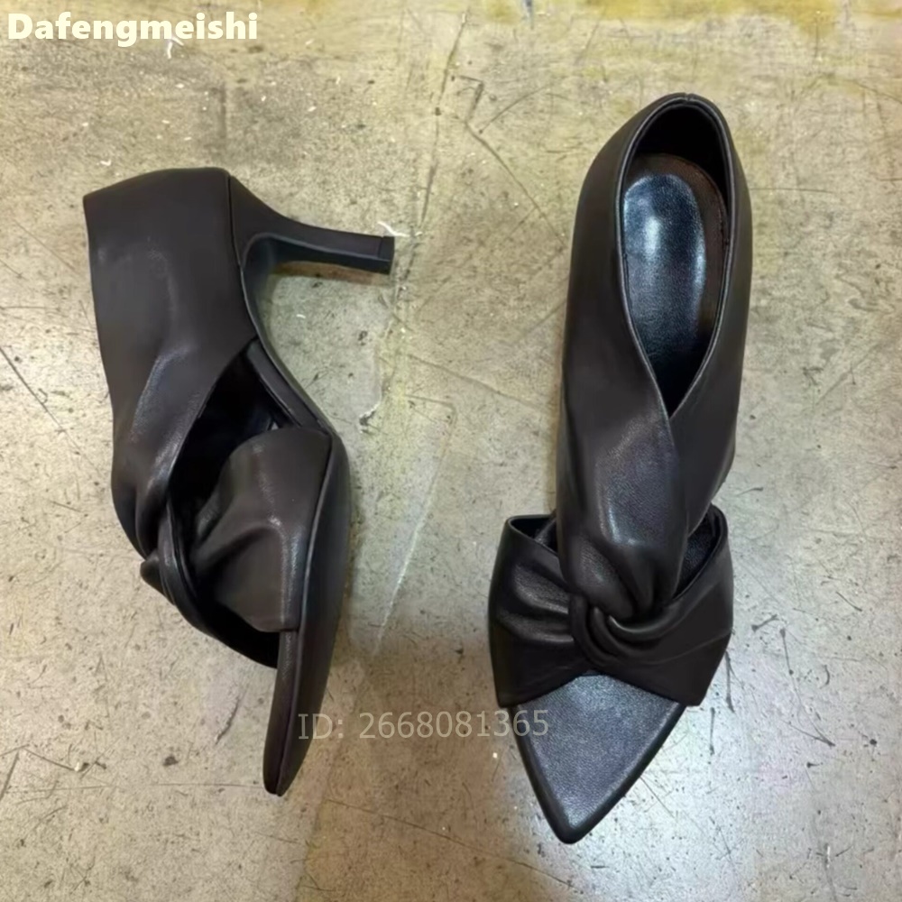 Women Black Leather Twisted Kn - Women'S Shoes Kitten Heels reseña y precio