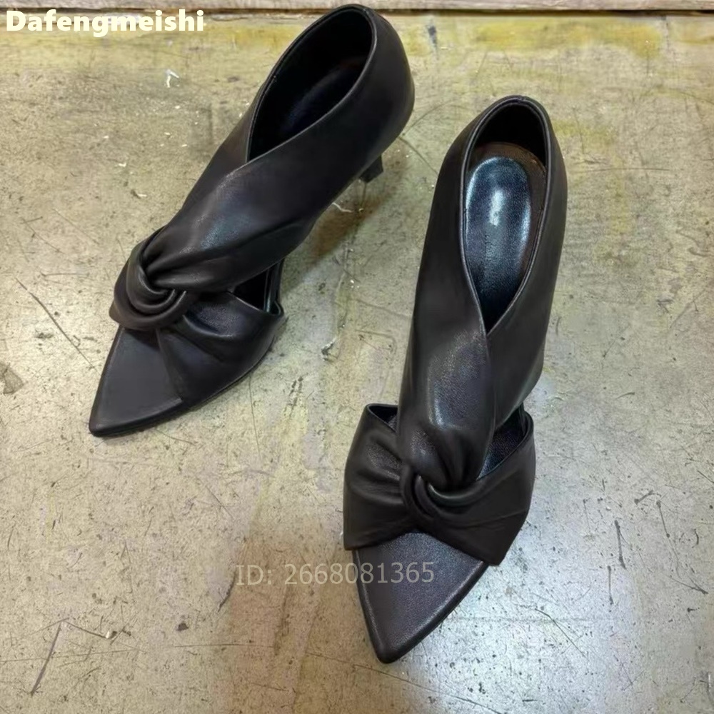 Women Black Leather Twisted Kn - Women'S Shoes Kitten Heels reseña y precio