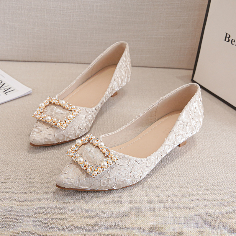 Ivory Textured Satin Pointed T - Women'S Shoes Kitten Heels reseña y precio